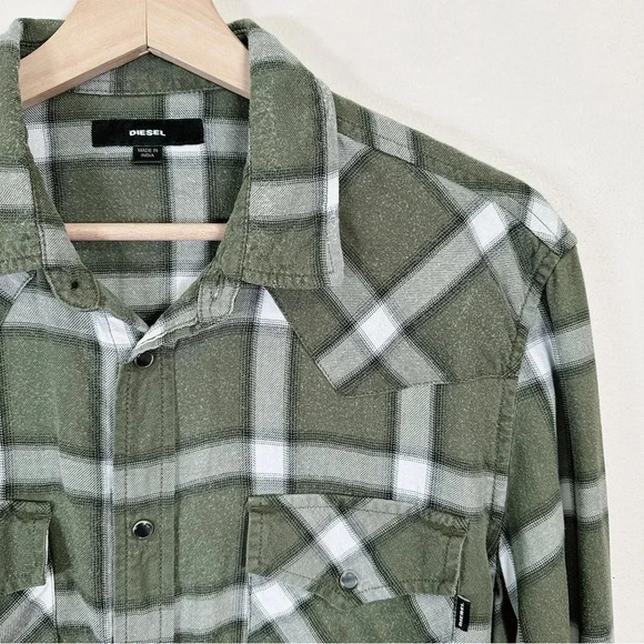 Diesel Checked Green Snap Button Shirt - Picture 15 of 16